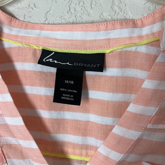 Lane Bryant pink/white stripped long sleeve cotton top. EUC button down Sz 14-16 - Picture 2 of 4
